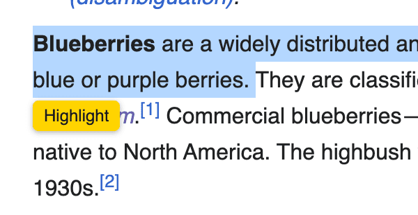 Text being selected on a webpage and highlighted with Web Highlighter.